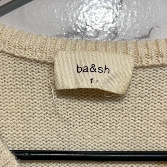 Ba&sh V Neck Women’s Sweater Sz 1 Cream Ribber Knit Wool Cashmere Button Accent - Picture 3 of 10